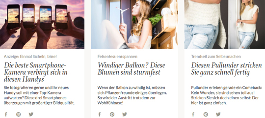 Native Teaser im Newsfeed bei bildderfrau.de