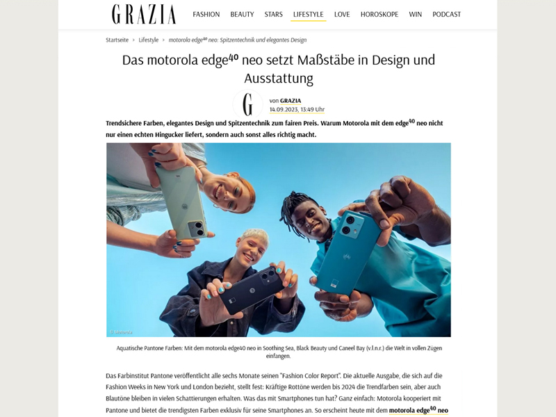 Best Case Online-Advertorial by Airmotion Media: Motorola-Imagekampagne @grazia-magazin.de
