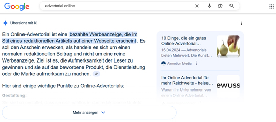 Mit Advertorials in die KI-Antworten